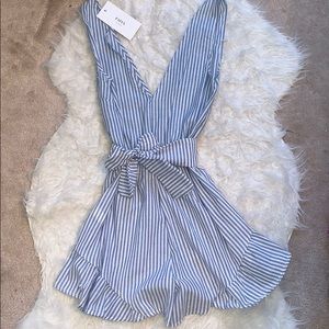 Zaful Blue and White Striped Romper